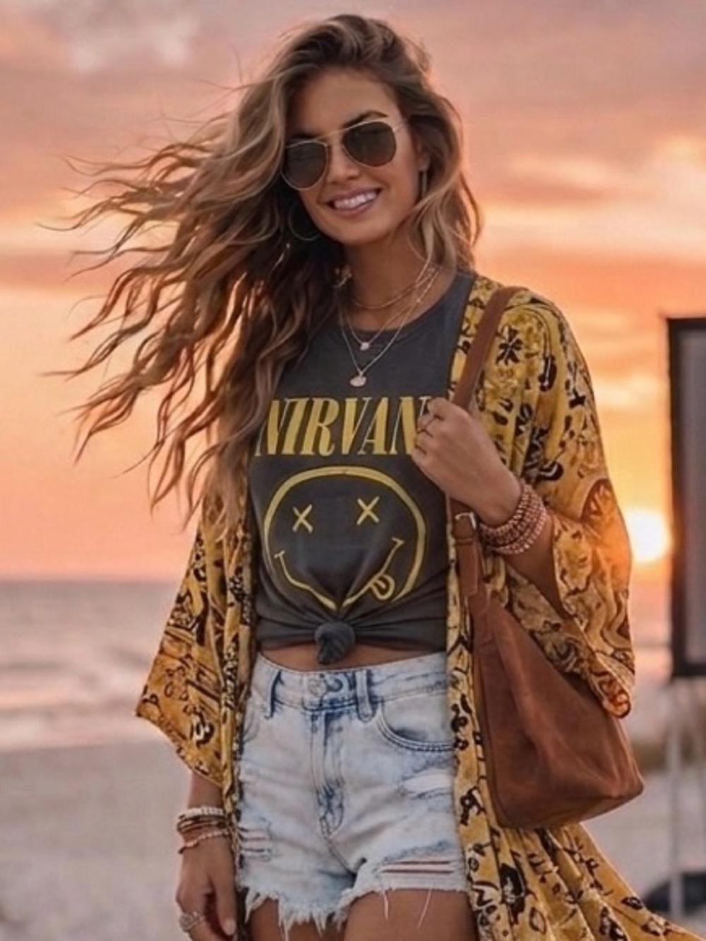 Nirvana Smiley Tee Grey & Yellow Size Medium